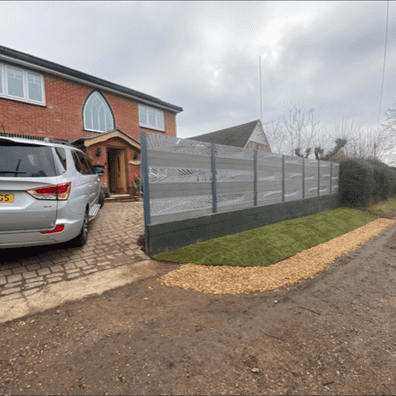 Low maintenance composite decorative fence panel, with painted fence posts