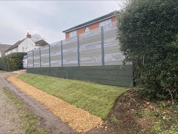 Low maintenance composite decorative fence panel, with painted fence posts